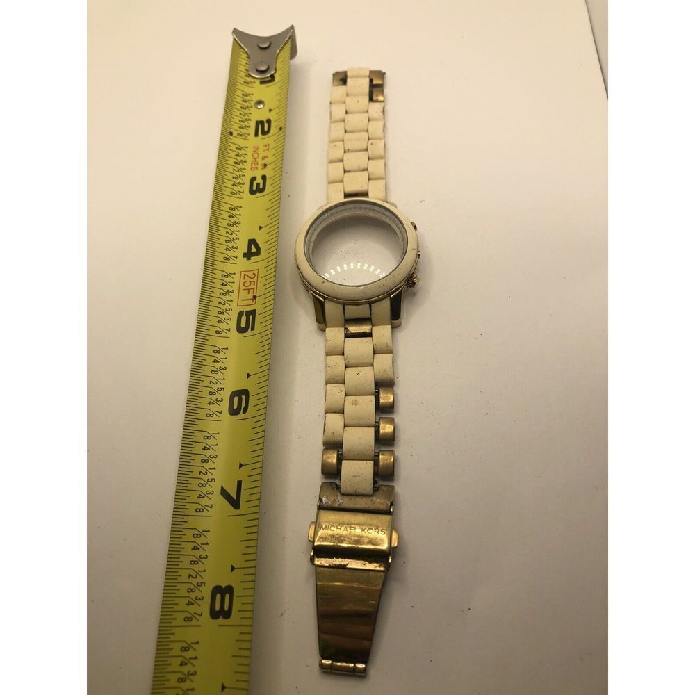 Michael Kors Watch Parts Case 38mm Band 20mm White/Gold Links W/Crystal GY311